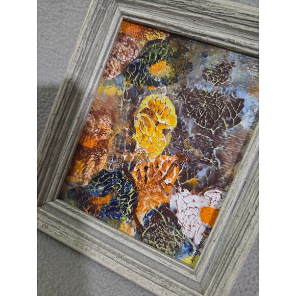 Set 2 Vtg Framed Mini Acrylic Paintings Anna Mike Wall Gallery Orange - Picture 3 of 15